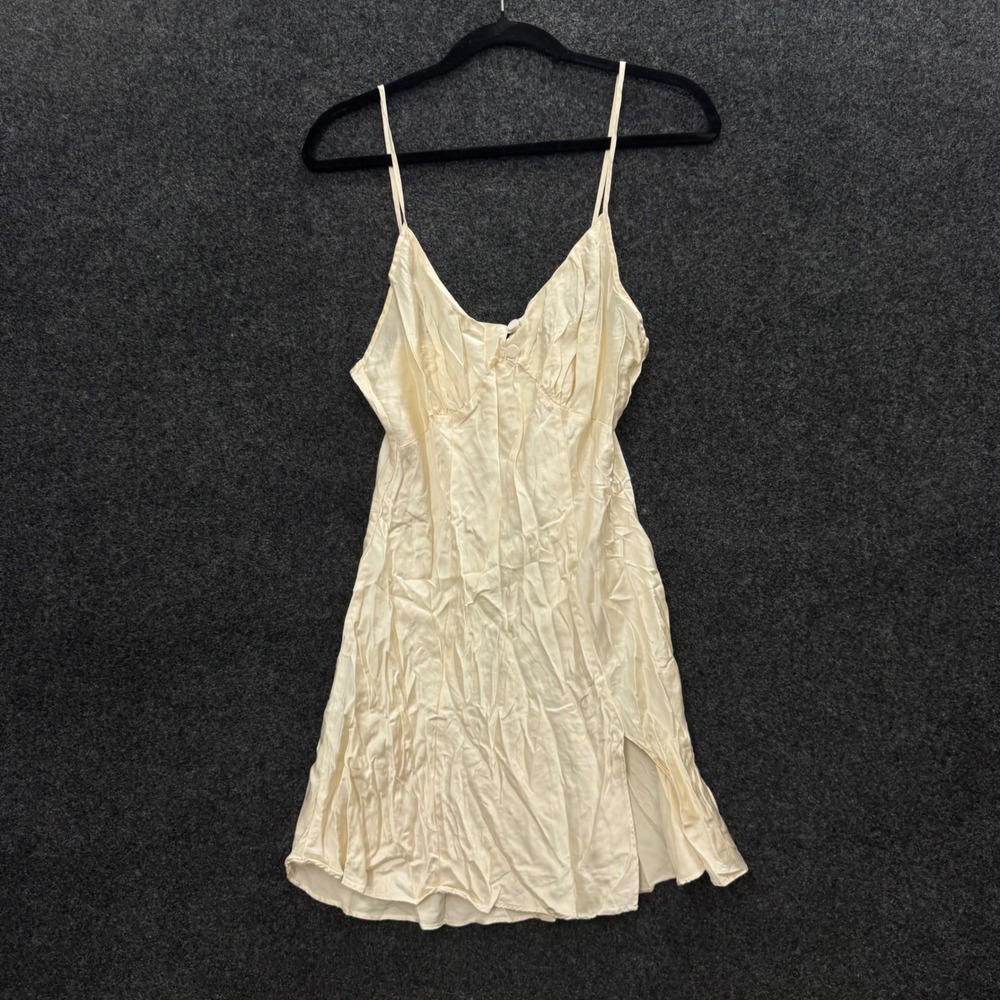 Vintage Victorias Secret 100% Silk Slip Dress Cream Pleated Bust Side Slit M